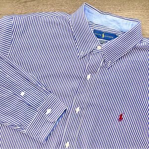 Like New | Ralph Lauren | Men’s Cotton Dress Shirt in Blue and White Str…